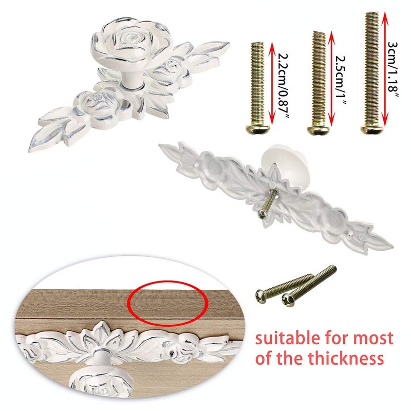 JUXYES Pack of 5 Euro Rose Decorative Cabinet Knobs with Plate, Floral Ivory Drawer Knob Cupboard Door Knobs, Ivory White Drawer Pulls Cabinet Handle Knobs for Dresser Cabinet (S, Ivory with Silver) - Image 3